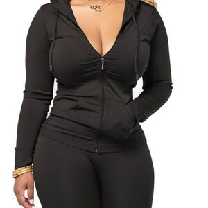 Black Zip-Up Hoodie and Leggings Set